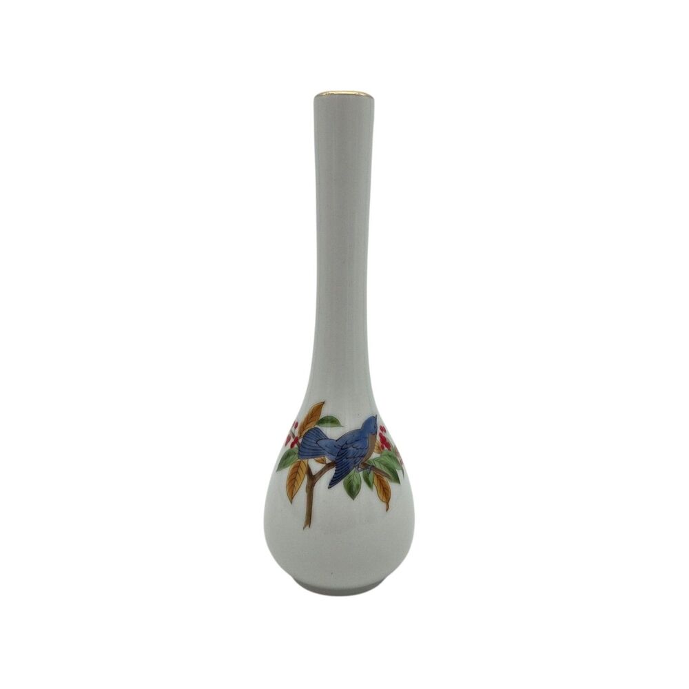 Vintage Lefton Japan Bluebird Bud Vase Gold Trim Porcelain Hand Painted 2596